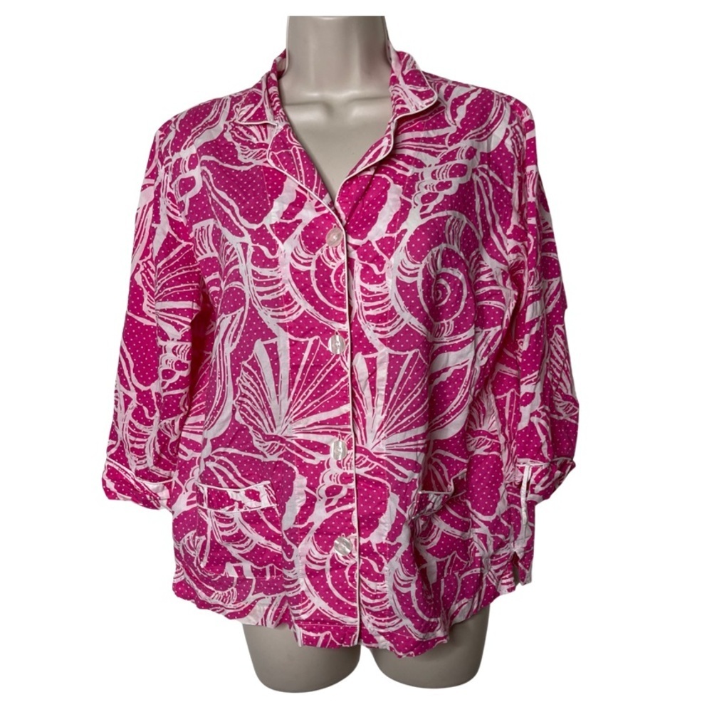 Lilly Pulitzer Seashell Dots White Pink Pajama top sz S
